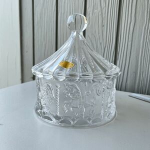 German Lead Crystal Carousel Candy Jar with Lid – 7"x6" – 24% PbO, 52 oz